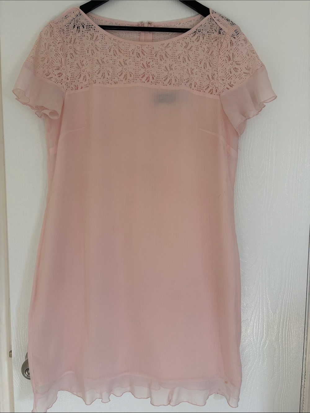 Karl Lagerfeld Pale Pink Lace Yoke Short Sleeve Dress